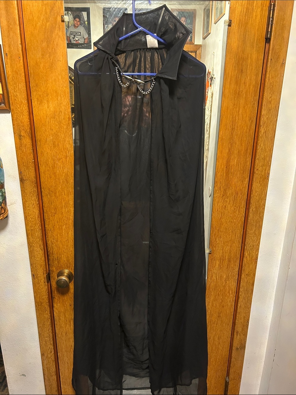Spirit Black Sheer Long Cape with Chain Accented neck strap